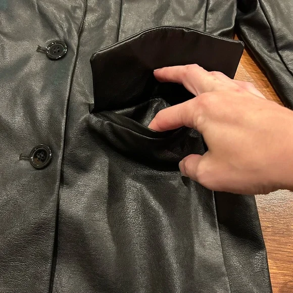 Princess Polly Faux Leather Blazer Double Breasted Jacket Black Womens S/M - Picture 4 of 8